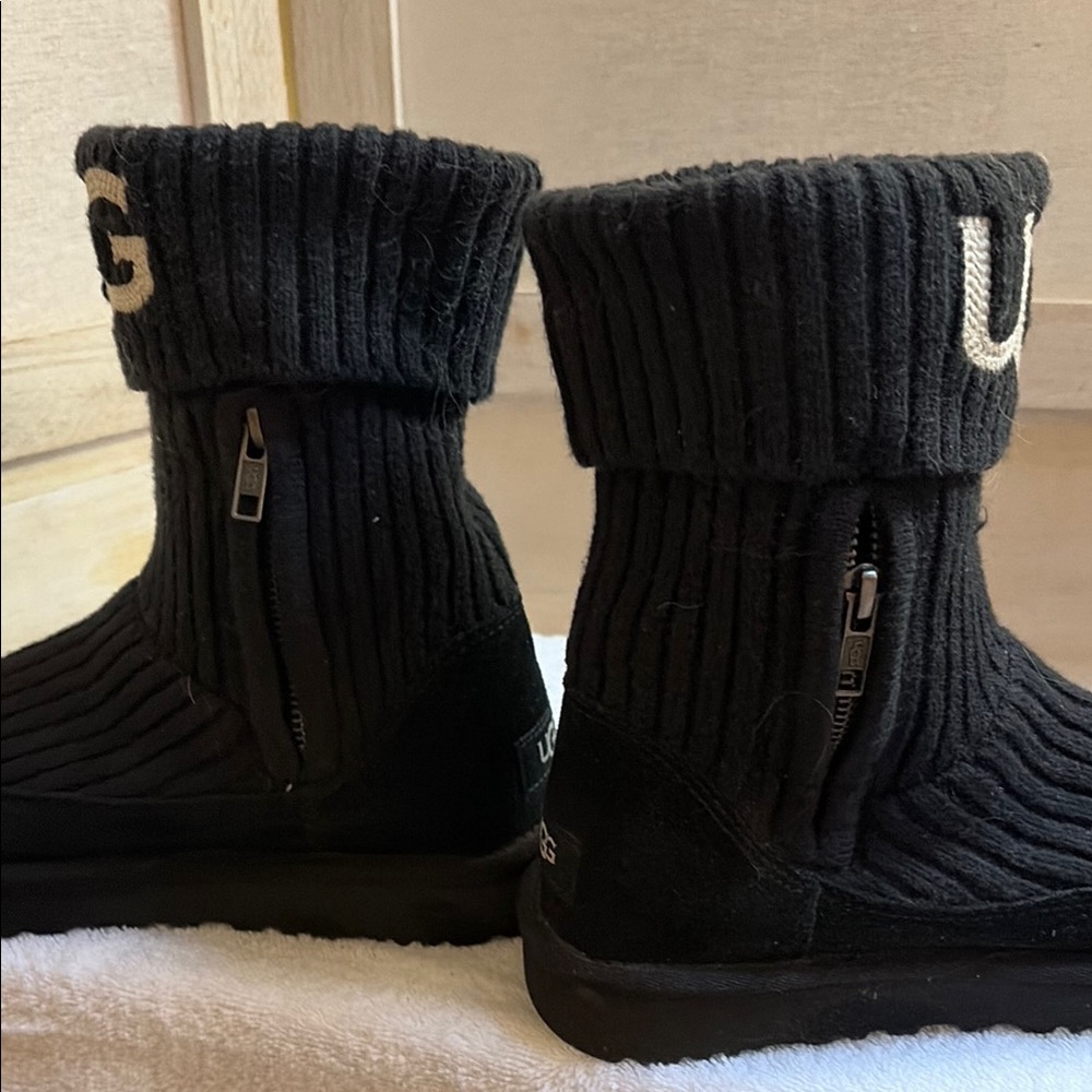 UGG Woman’s Black Knit Logo Mid-Calf Boot - Picture 3 of 4